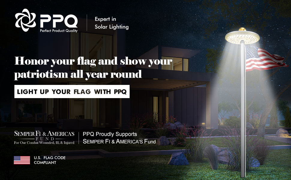 PPQ Flag Pole Light Solar Powered, Royal Golden 48 LED