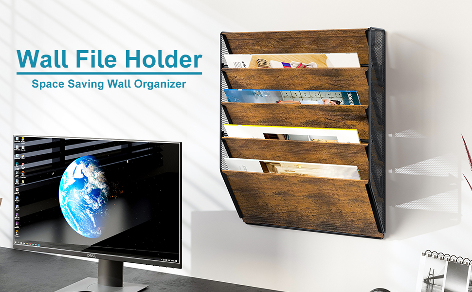 Amazon.com : PAG Wall File Organizer for Office, 5-Tier Rustic Hanging ...