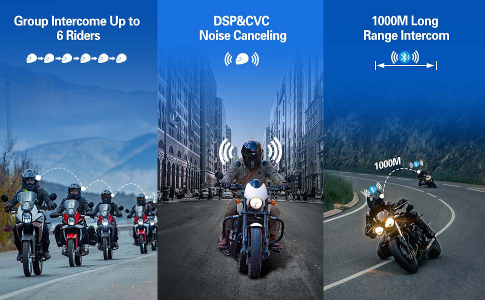 TNICER Motorcycle Bluetooth Headset, T2 1000m 6 Riders