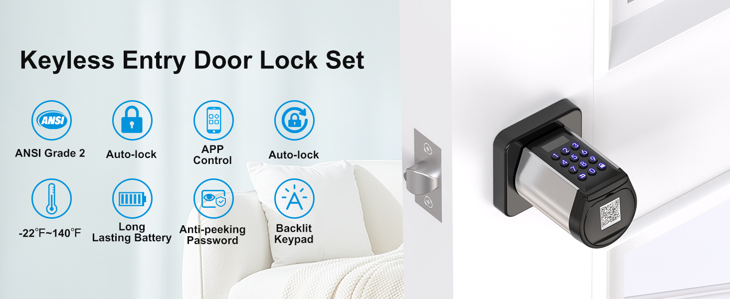 keyless entry door lock with handle doorknob with keypad