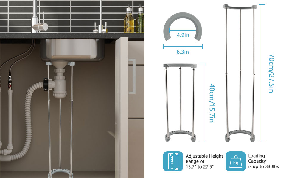 Feeloco Adjustable Undermount Sink Support System, Sturdy Stainless Steel Brackets for Kitchen
