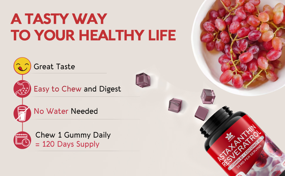 SugarFree Astaxanthin 24mg Gummies with Resveratrol 500mg