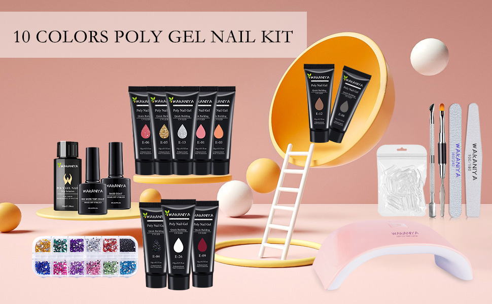 Poly Gel Nail Kit with UV Lamp, 10 Colors Quick Gel Nail Extension