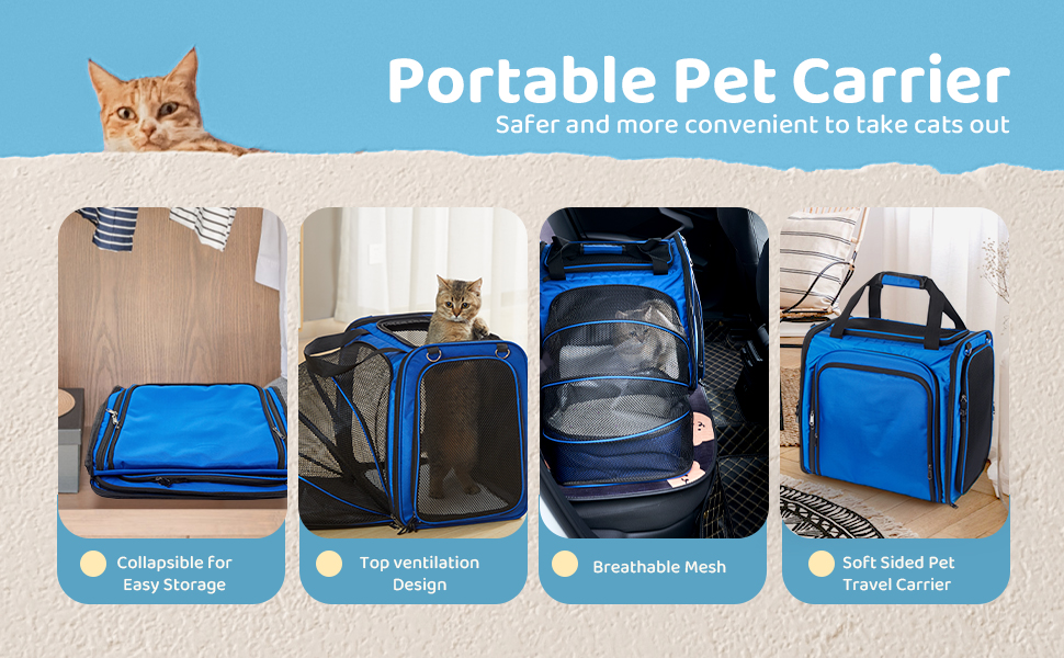A.FATI Pet Crate for Car Traveling with Collapsible Litter