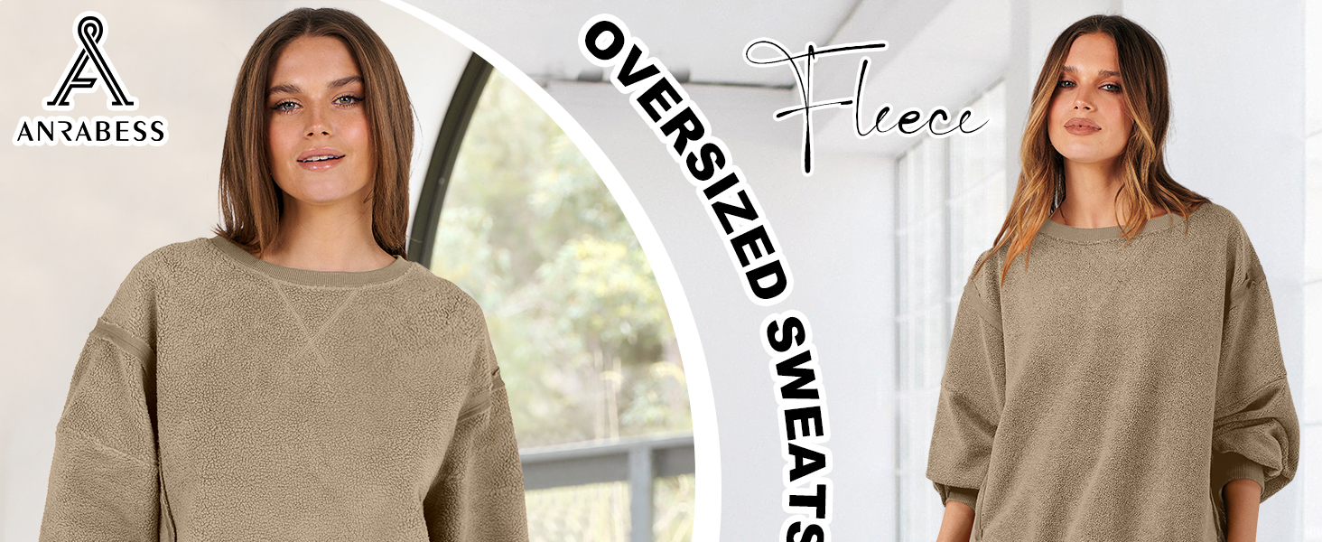 ANRABESS Womens 2 Piece Outfits Fuzzy Fleece Loungewear Sweater Top Sweatpants