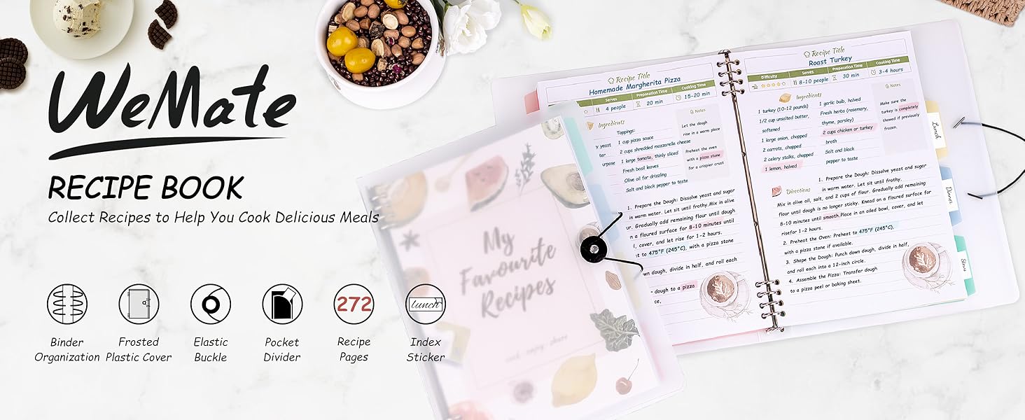WEMATE Recipe Book to Write in Your Own Recipes, Blank Recipe Book 8 ...