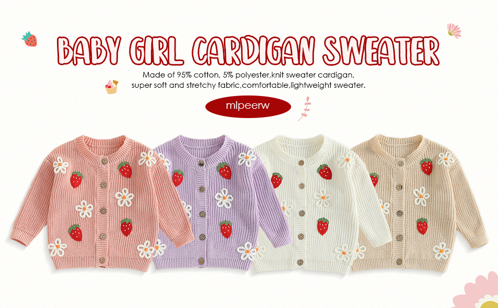 Baby Girl Cardigan Sweater Toddler Floral/Strawberry Button Down Long Sleeve Knit Outfits Clothes