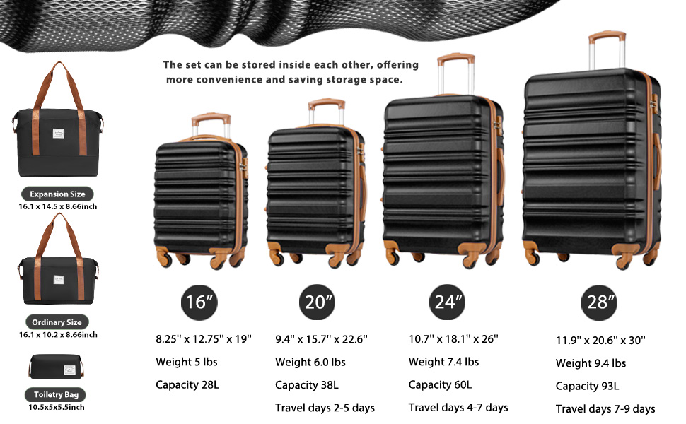 Luggage set Suitcase set Carry on 16in 20in 24in 28in hardshell travel bag toiletry bag