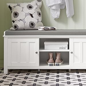 SoBuy FSR35-W Sitzbank Bettbank Schuhschrank Sitzkommode Garderobenbank Mit Sitzkissen MDF Weiß BHT Ca: 105x43x35cm 13 1