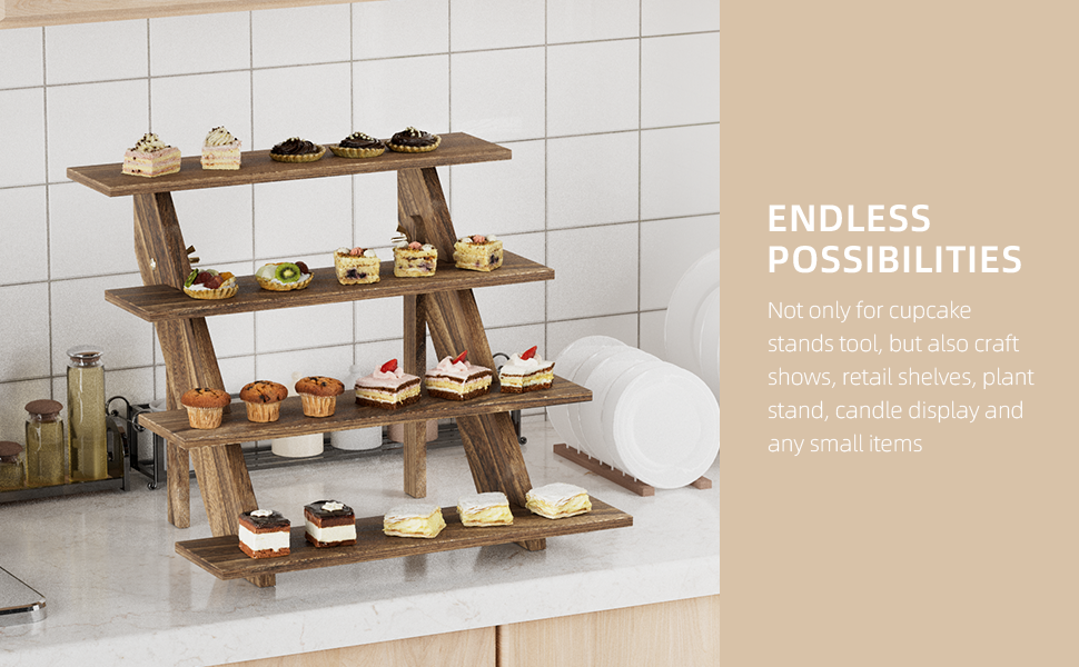 Homland Wooden Cupcake Stand Display Riser, 4Tier Dessert