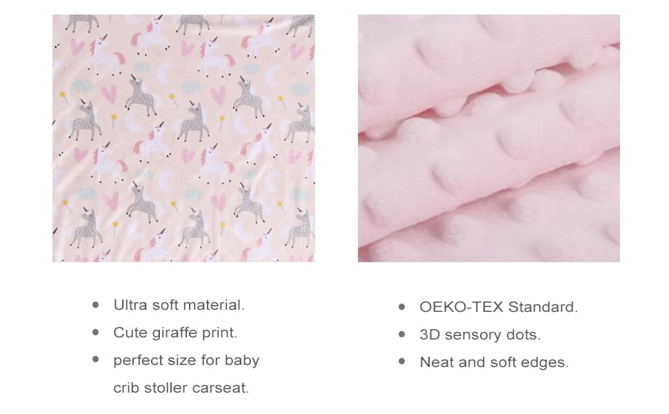 CREVENT Minky Baby Blanket for Girls Soft Plush Receiving Blanket for