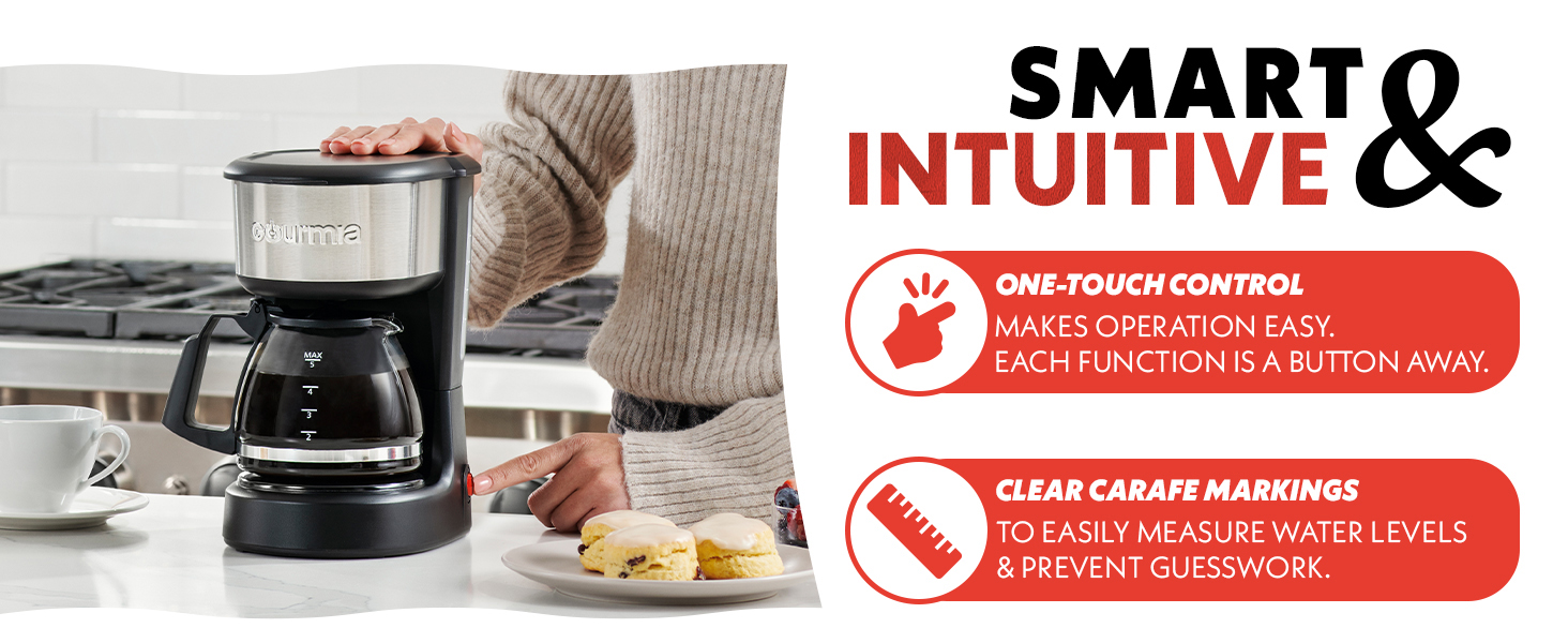 Intuitive Coffee Maker Make up to 5 Cups!