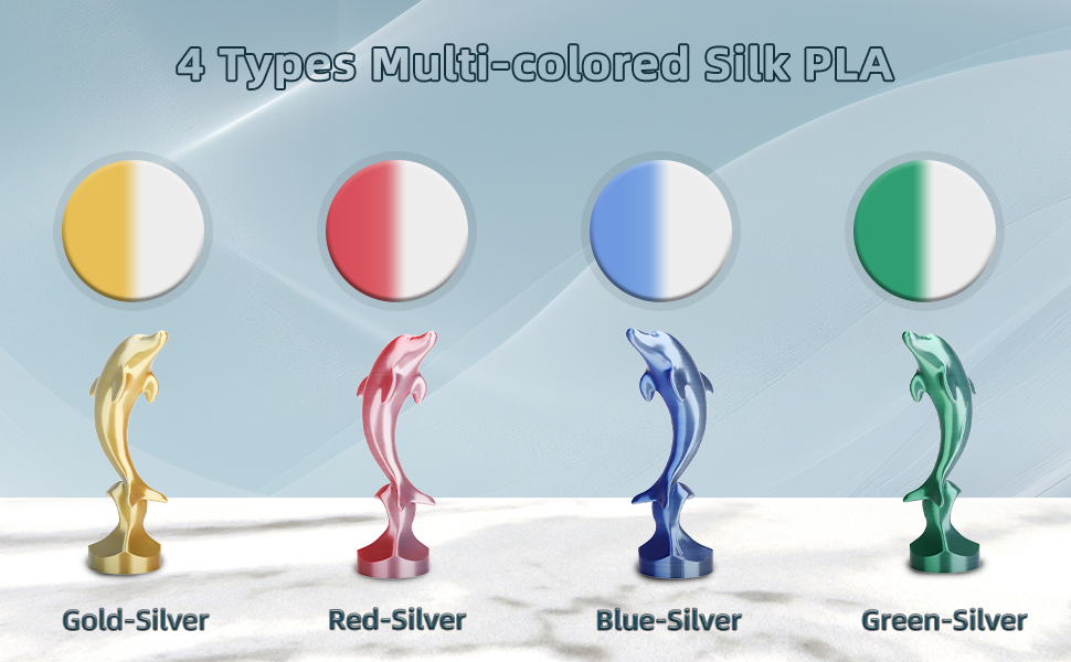 3D Printer Filament Bundle, Silk PLA Filament 1.75mm, Dual Color Filament 200gX 4 Spools Silk Filament Bundle Multicolor 14 3