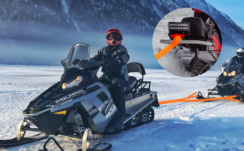 COAOD Snowmobile Tow Strap, Reinforced Tow Rope with Two Metal Hooks