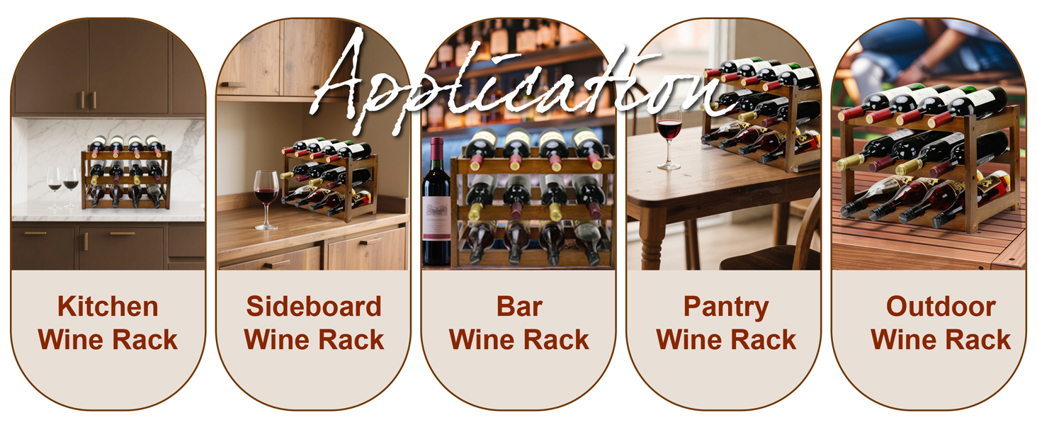 Bamboo Wine Rack, 3-Tier 12 Bottles Wine Storage Cabinet Shelf, Natural Wine Racks Countertop