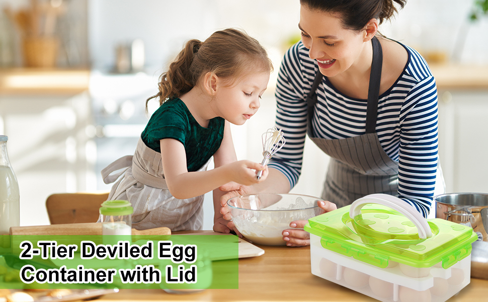 2PCS 2Tier Deviled Egg Container with Lid, Plastic Egg