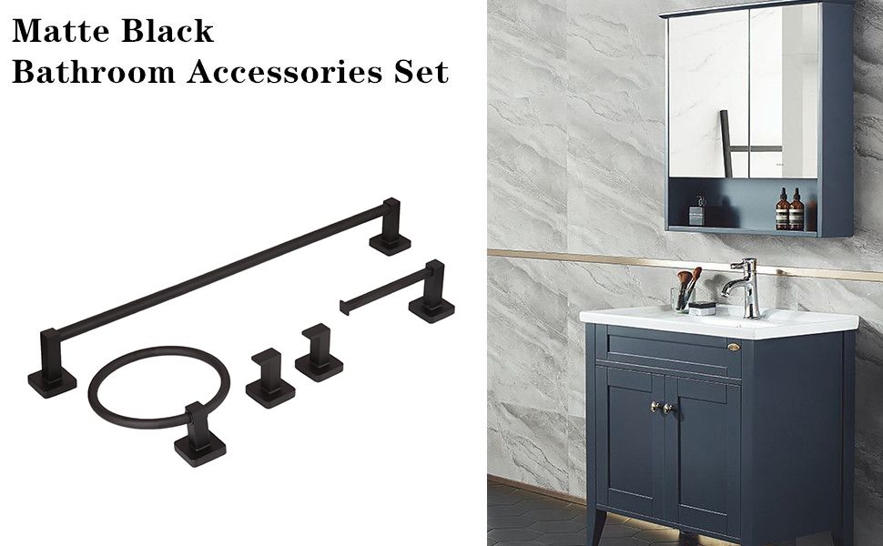 Ntipox 5 Pieces Black Bathroom Hardware Set,Wall Mounted 23
