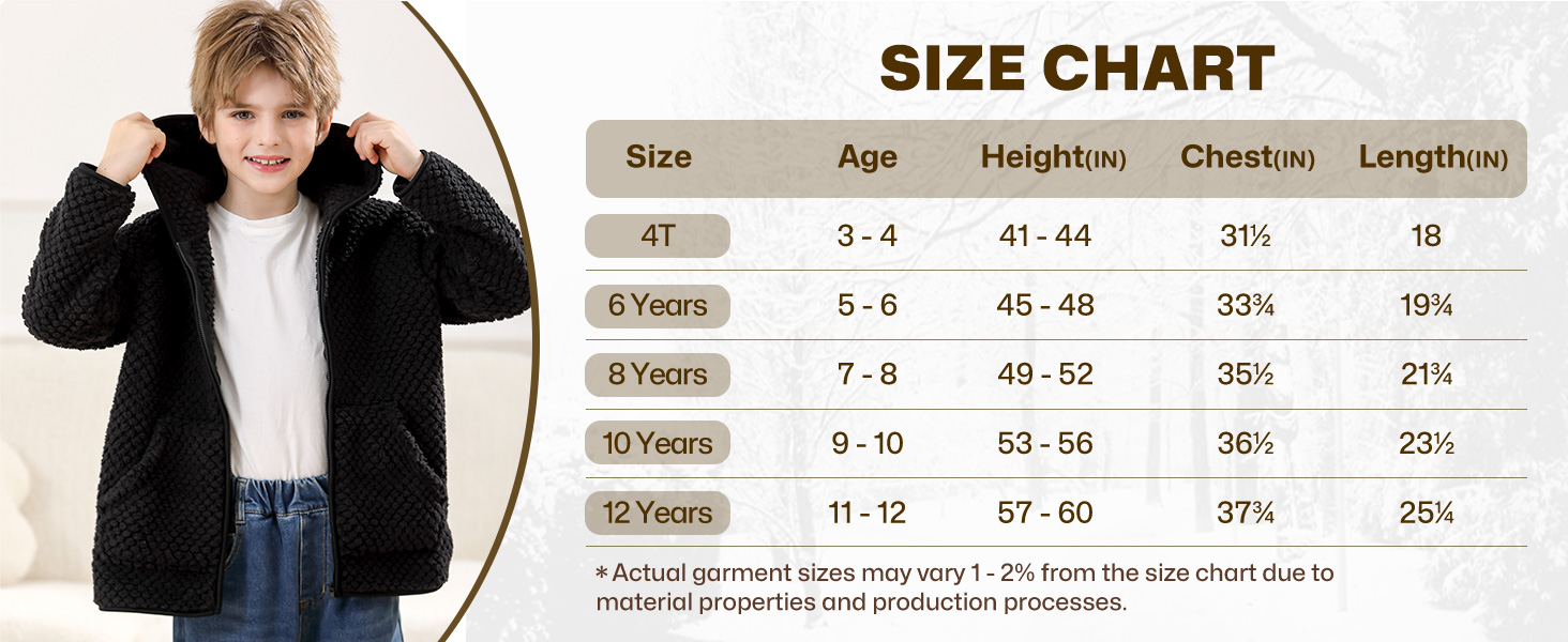 Size 4 5 6 7 8 9 10 11 12 years