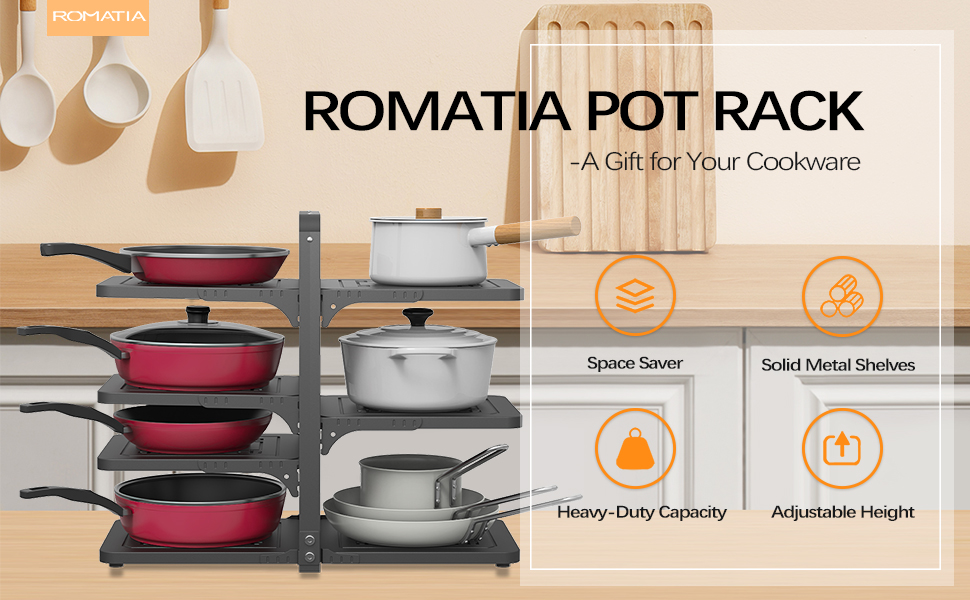 ROMATIA Pot and Pan Organizer Rack for under Heavy