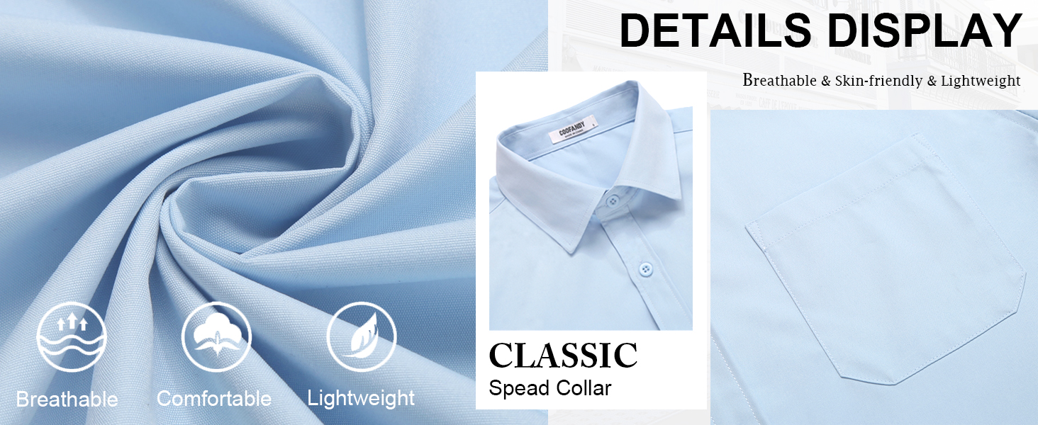 COOFANDY Mens Casual Dress Shirt Short Sleeve Lightweight No Tuck Regular Fit Business Shirt
