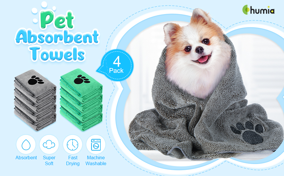 4 Pack Pet Grooming Towel Absorbent Dog Towels for Drying Dogs Soft