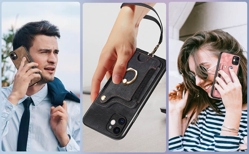 JanCalm for iPhone 11 Phone Case Card Holder Wallet,Ring