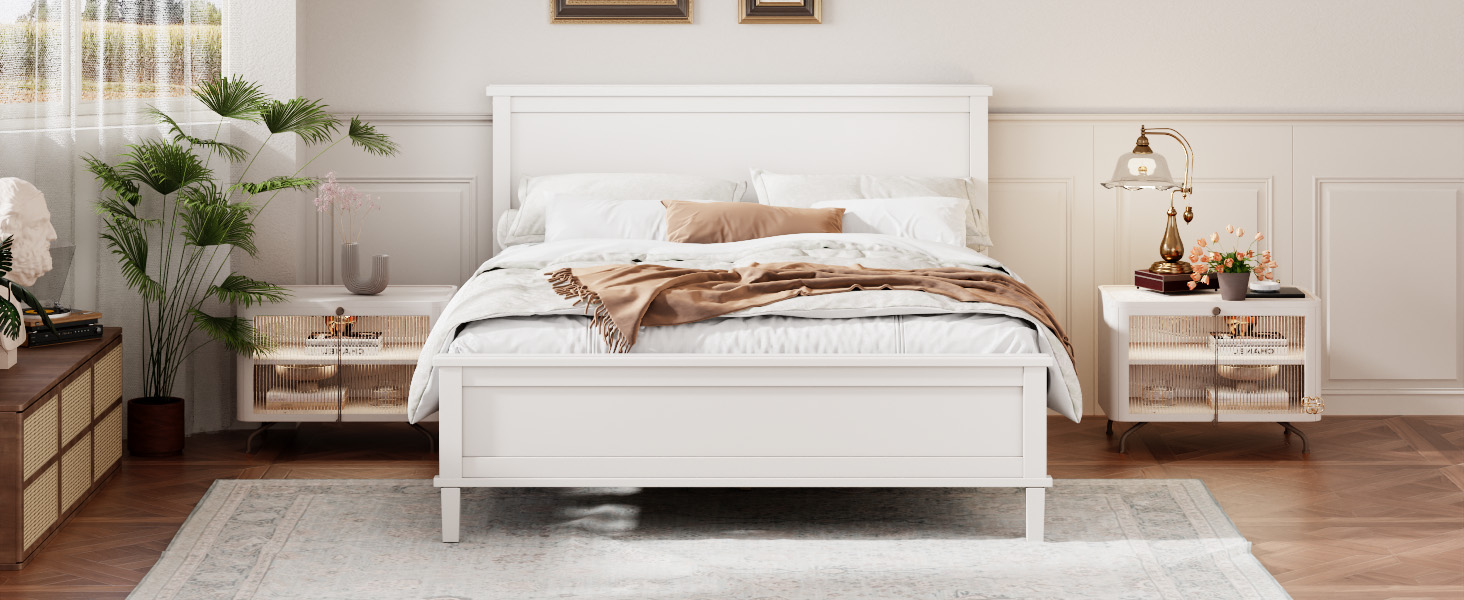 Merax King Size Solid Wood Bed Frame with Tall Headboard