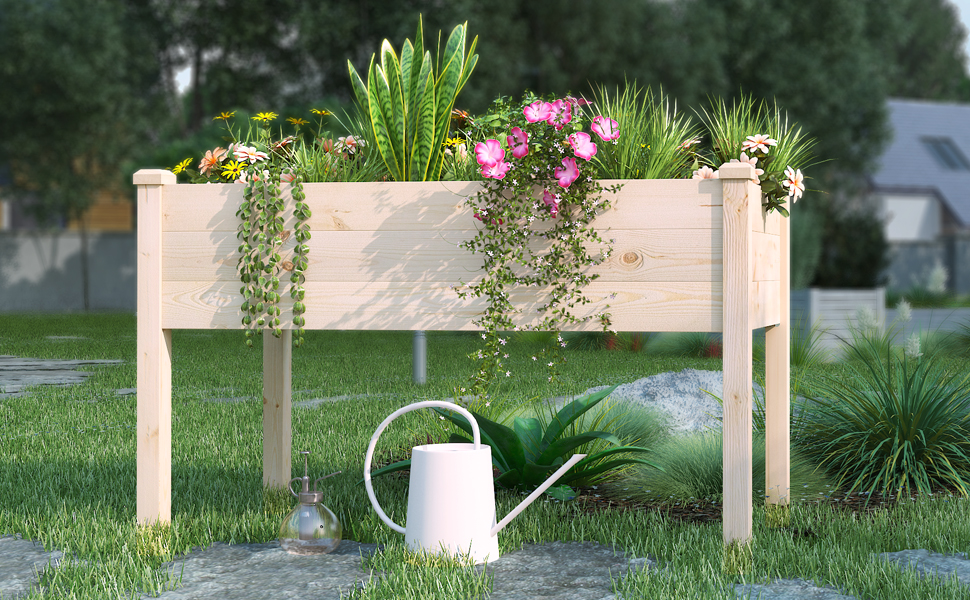 BIRASIL Outdoor Raised Garden Bed, Wood Planter Box for