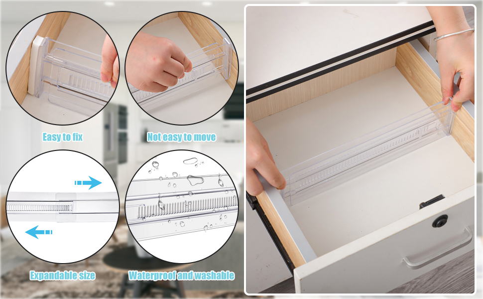 Yafe Drawer Dividers, 4 Pack Adjustable Drawer Dividers 3.2" High Expandable from 11.320" Clear