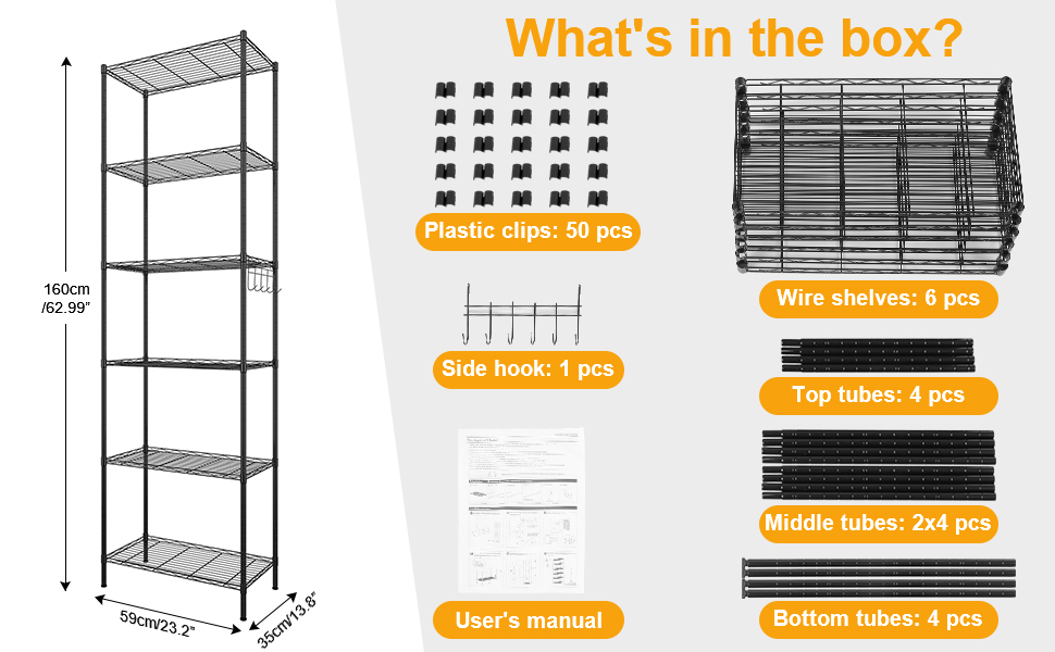 BATHWA 6Tier Metal Wire Rack, Free Standing Shelving Unit