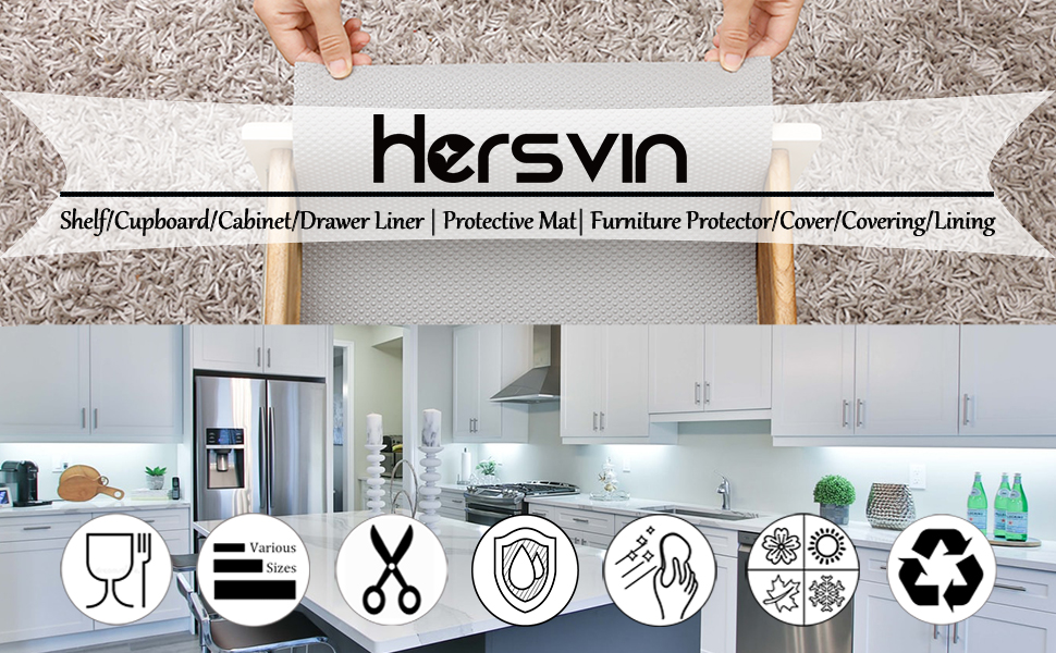 Hersvin Shelf Liner, 20" x20' NonAdhesive Drawer Liners EVA Kitchen Cupboard
