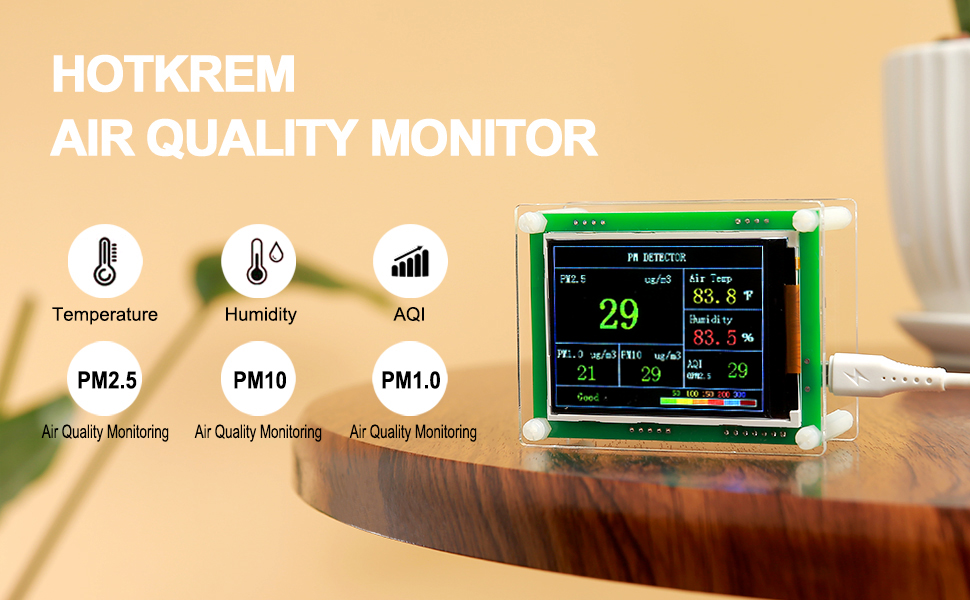 HOTKREM Air Quality Monitor pm2.5 pm10 pm1.0 Detector Indoor air