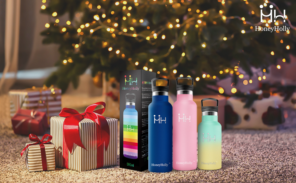 HoneyHolly Stainless Steel Water Bottles with Straw, 600ml Vacuum