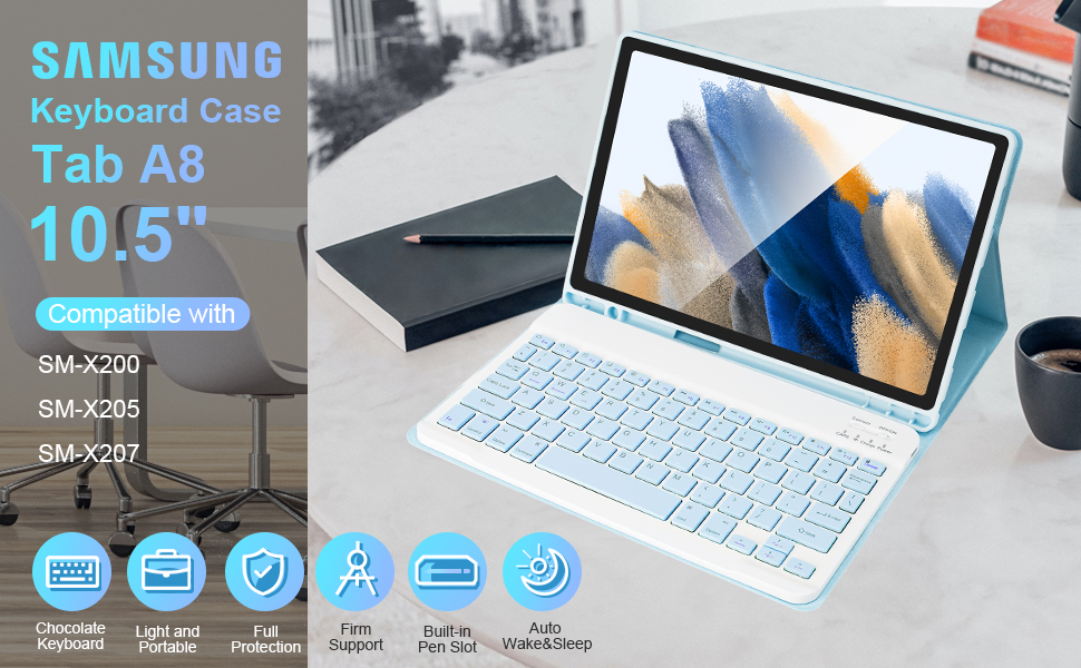 SOPPY Samsung Galaxy Tab A8 Tablet Case with Keyboard, UK Layout, Built