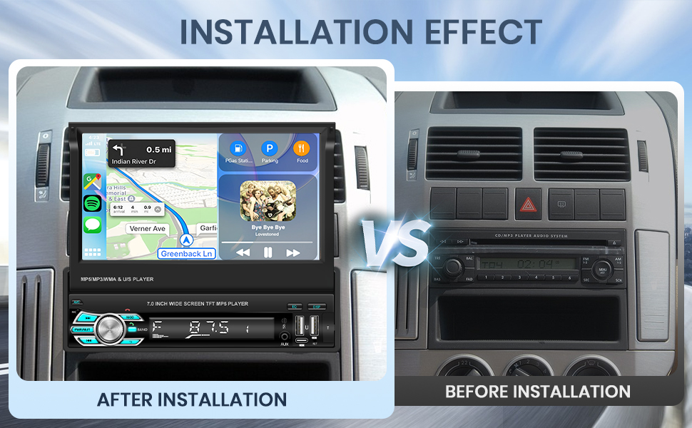 [Upgrade] Wireless Apple Carplay Single Din Radio, 7 Inch