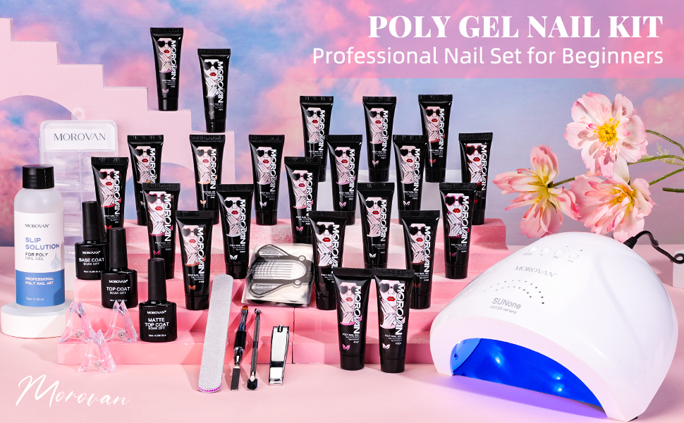 Morovan Poly Gel Nail Kit 22 Colors with 48W LED Nail Lamp and Nail
