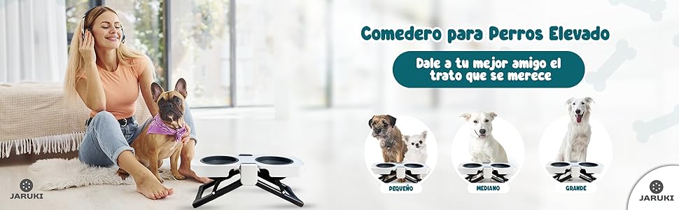 JARUKI Foldable and Portable Raised Dog Feeder | Double Silicone Bowl | Healthy Posture | Non-Slip and Compact | Ideal for Medium and Large Dogs | Comfortable Solution for Outdoors and Camping 10 comeder para perros elevado y plegable