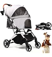 Pet Stroller for Small Medium Dogs Cats Up to 45 lbs, Travel Lite Collapsible, All Terrain 4 Whee...