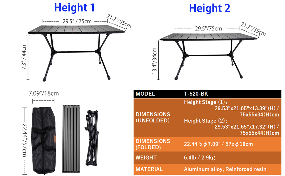 CAMPINGMOON Roll UP Camping Table Lightweight Foldable Aluminum with