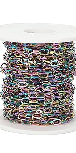 Stainless Steel Cable Chain Link Multi-Color Unwelded Flat Oval Cross Chain