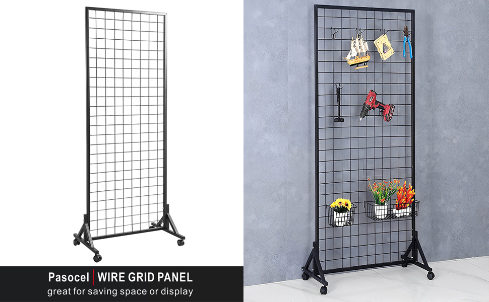Sturdy Grid Wall Panels with TBase Floorstanding on Wheels