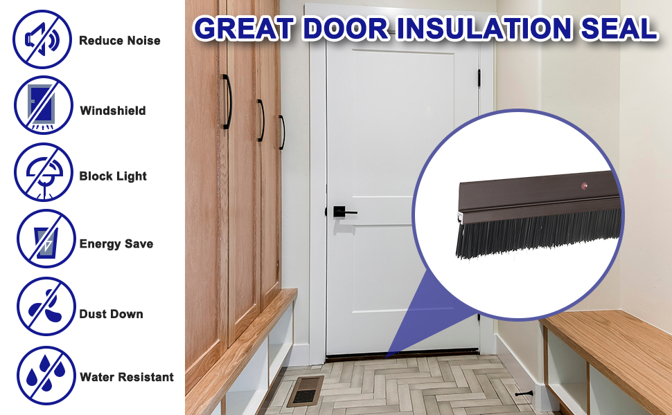 uxcell 2Pcs Door Brush Bottom Sweep HShape Aluminum Alloy Base with 2inch Nylon Brush for Home