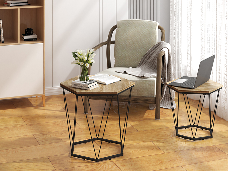 WOLTU Set Di 2 Tavolini Da Salotto. Tavolini Da Caffè Laterali Da Divano. Tavoli Bassi Da Soggiorno In Legno E Acciaio. Stile Industriale. Colore Legno E Nero 15 Tavolini da Caffè.