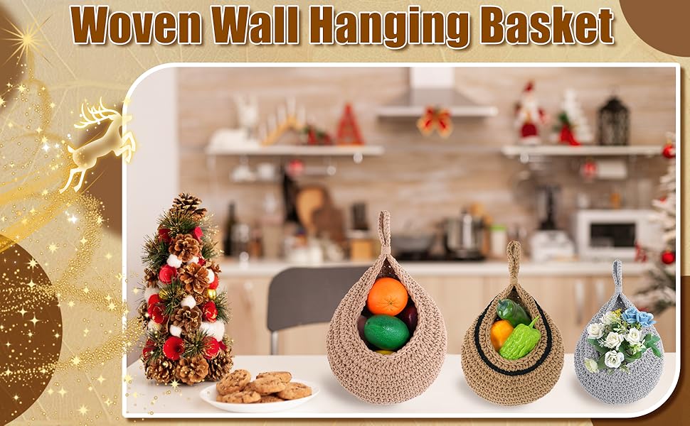 Hanging Wall BasketHanging Fruit Baskets for Kitchen, 3