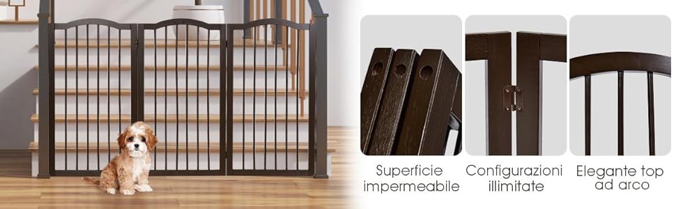 COSTWAY Cancelletto Per Cani Pieghevole E Girevole, In Legno Massello Con 3 Ante, Ideale Per Scale, Soggiorno E Cucina, (153 X 93 X 2 Cm) 14 1