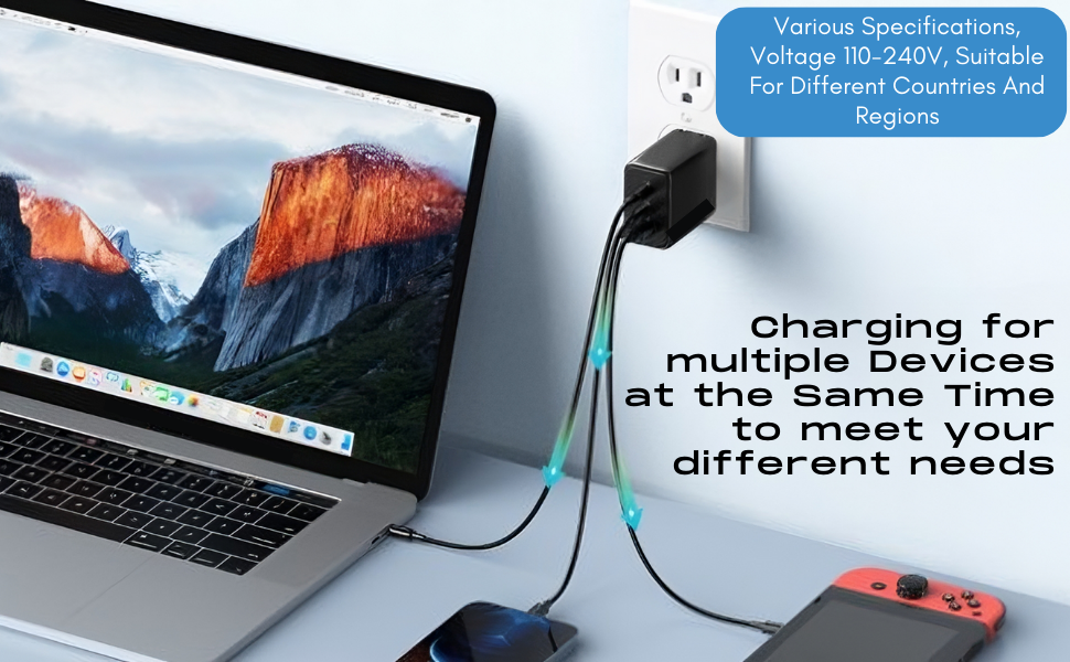 SPN-BFCC Charging 5 Port Adaptor with 20W PD USB-C Port, QC 3.0 and Smart USB Ports