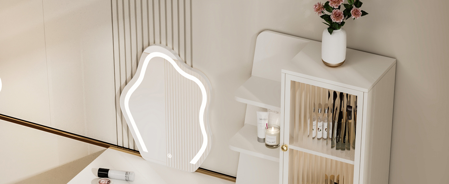 clicliet Vanity Desk with Mirror and Lights, Makeup Vanity