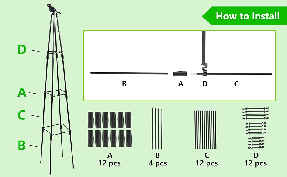 TCBWFY Obelisk Trellis for Climbing Plants,5.3 FT Tall Metal Garden