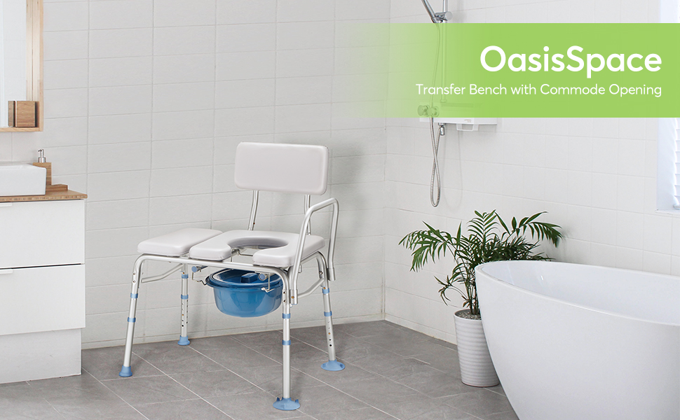 OasisSpace Bathtub Transfer Bench with Commode Opening