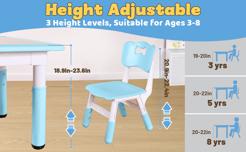 FUNLIO Kids Table and 4 Chairs Set, Height Adjustable Toddler Table and